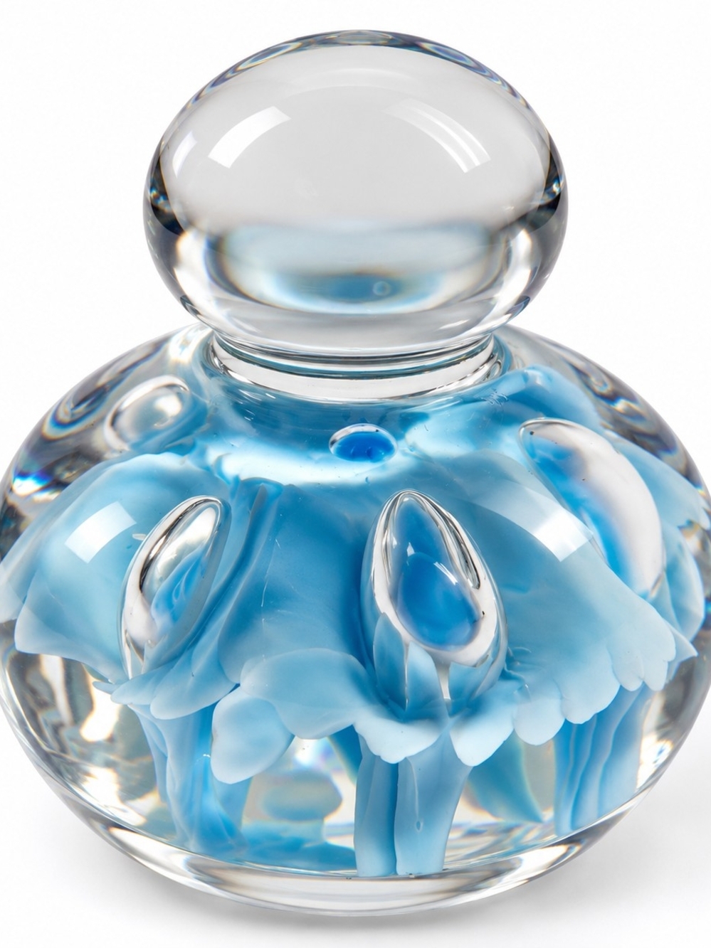 Vintage 1984 Kerry Zimmerman Signed Blue Floral Ladies Art Glass Paperweight